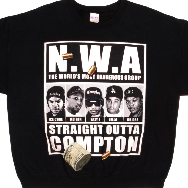 Vintage N.W.A. The World's Most Dangerous Group Straight Outta Compton Ice Cube, Mc Ren, Eazy E, Yella, Dr. Dre Rap Gildan Sweatshirt Size XLarge.