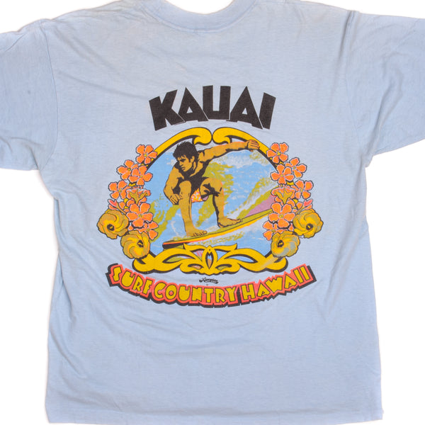 Vintage Kauai Surf Country Hawaii Tee Shirt Size With Single Stitch Sleeves.