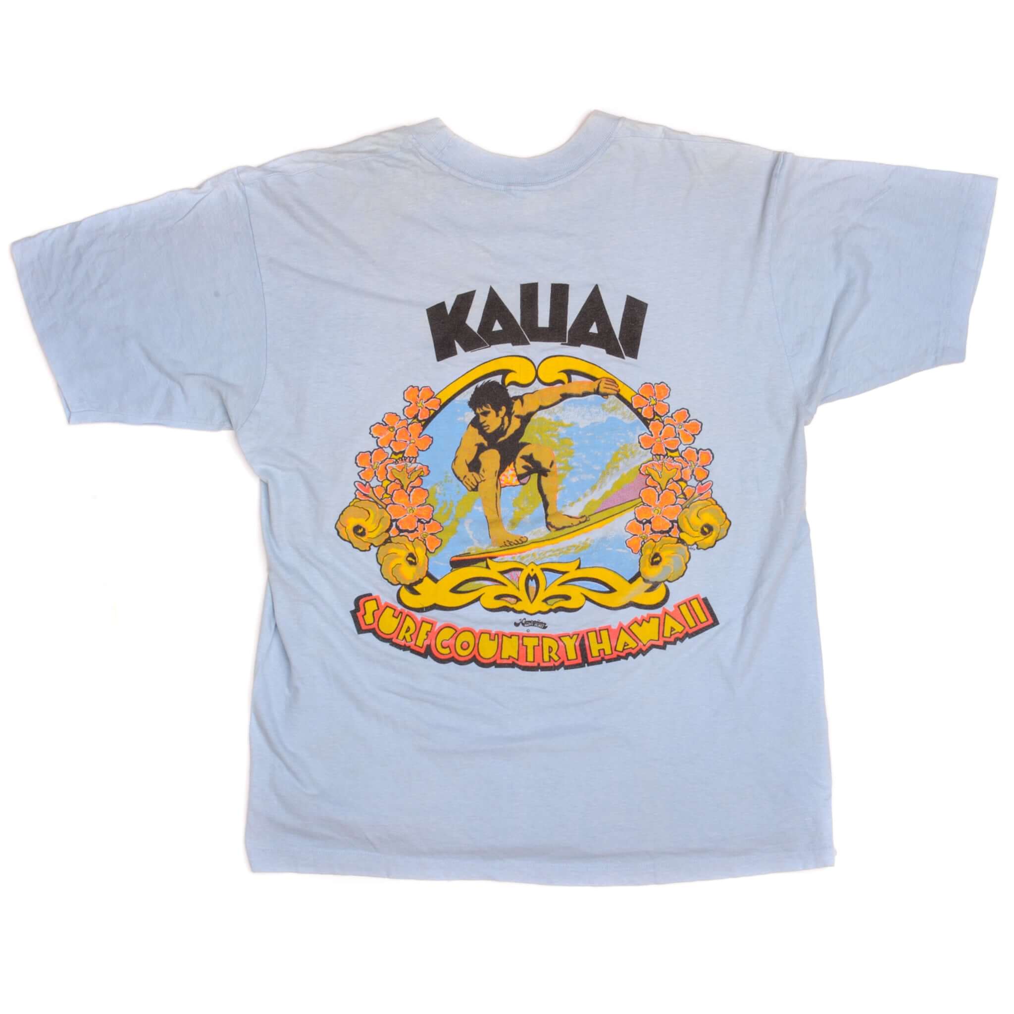 Vintage Kauai Surf Country Hawaii Tee Shirt Size With Single Stitch Sleeves.