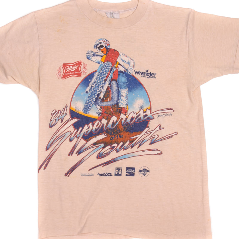 Vintage Motocross Supercross South '84 Skimmers Tee Shirt 1984 Size Medium Made In USA With Single Stitch Sleeves.