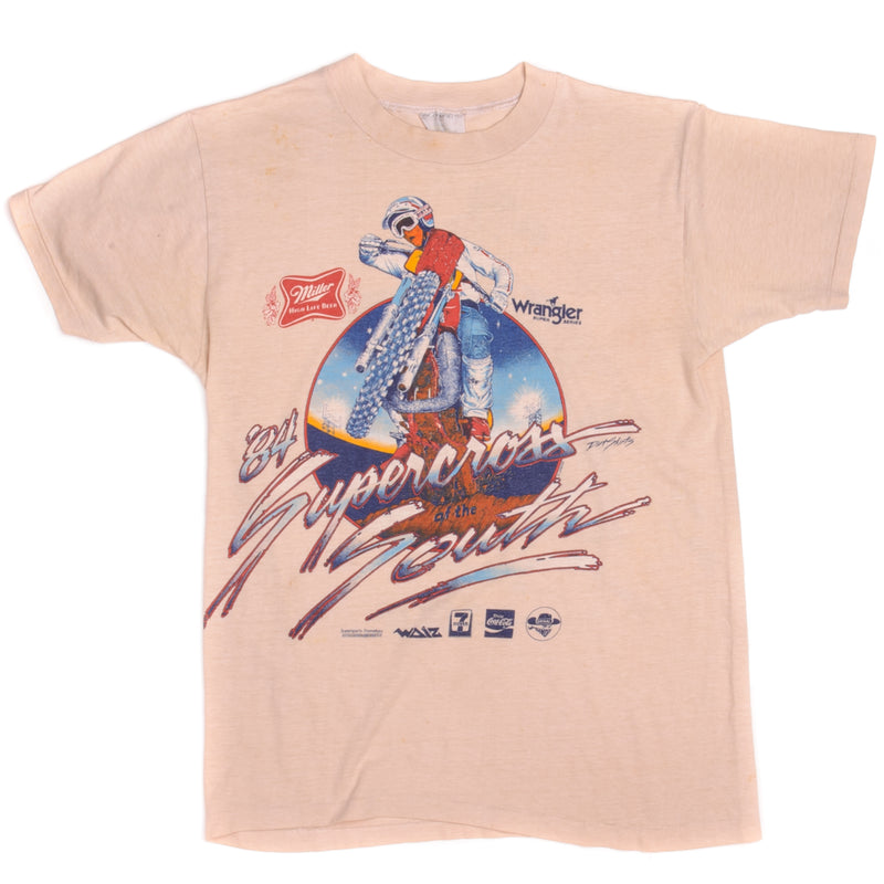 Vintage Motocross Supercross South '84 Skimmers Tee Shirt 1984 Size Medium Made In USA With Single Stitch Sleeves.