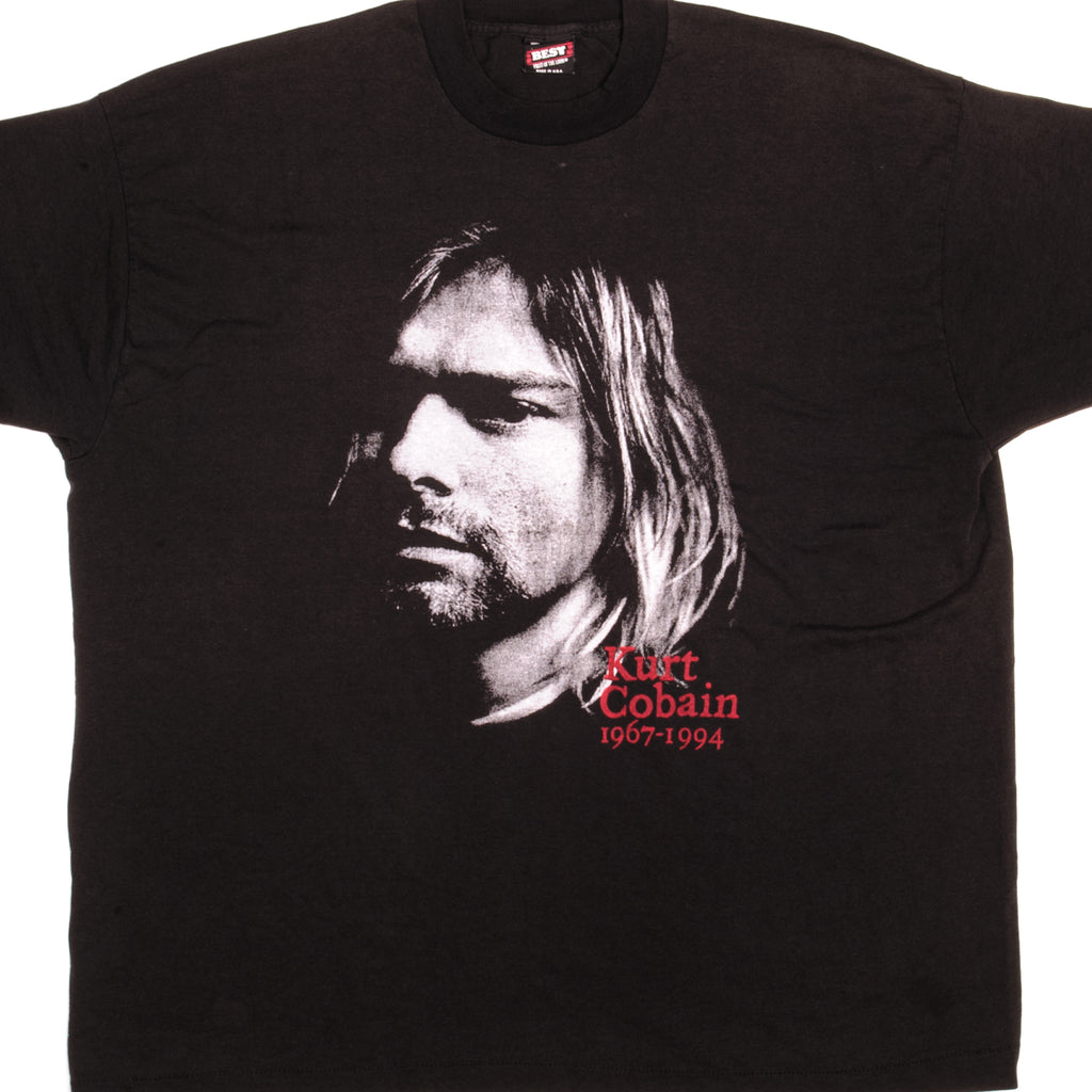 Vintage Nirvana Kurt Cobain 1967-1994 Best by Fruit of the Loom Tee Shirt 1990s Size 2XLarge Made In USA With Single Stitch Sleeves.