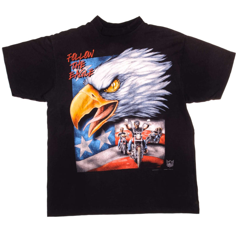 Vintage 3D Emblem Follow The Eagle Tee Shirt 1998 Size XLarge Made In USA with single stitch sleeves.