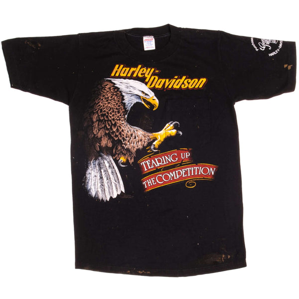 Vintage Harley Davidson Tee Shirt Jerzees 1985 Size XSmall Made In USA with single stitch sleeves.