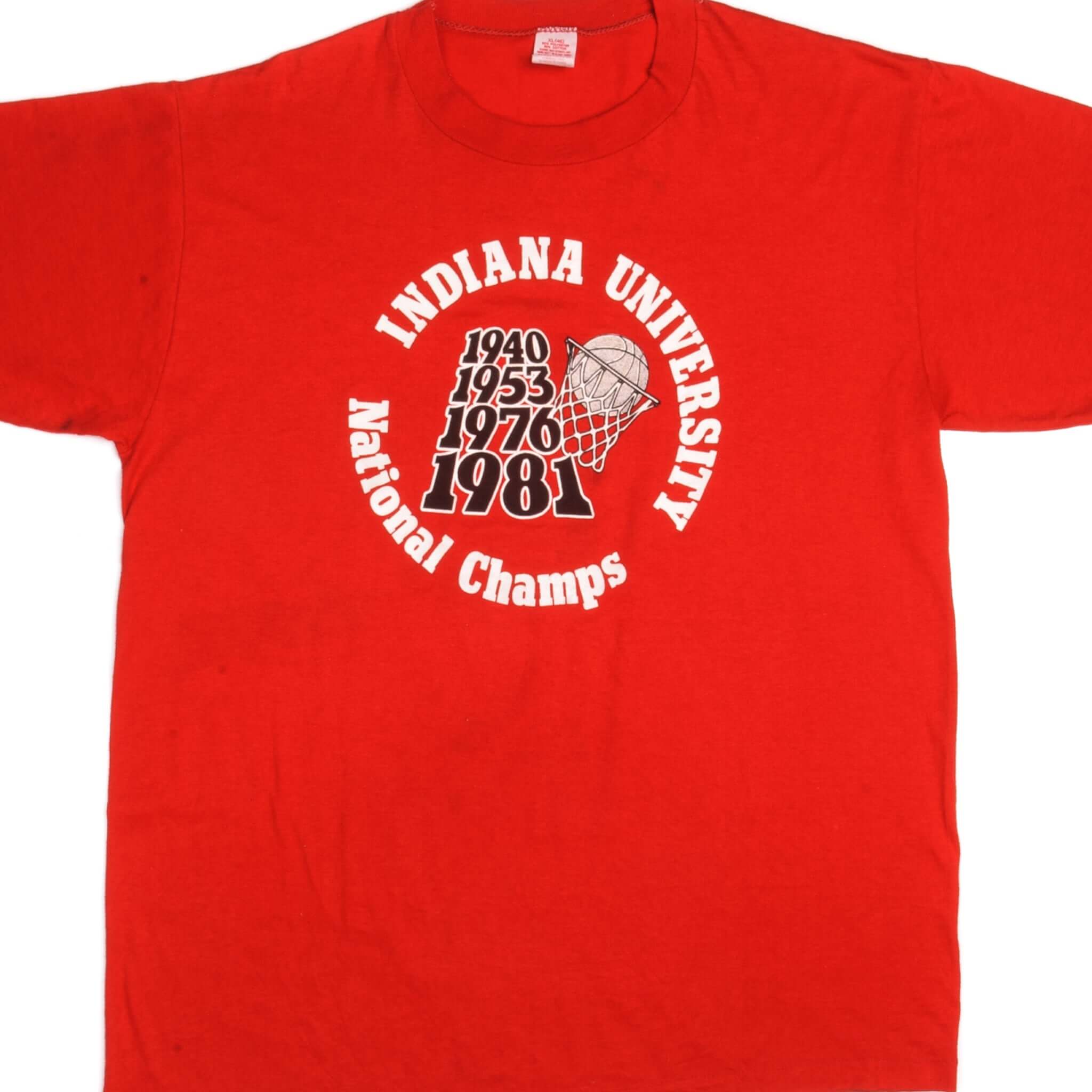 Vintage Indiana University National Champs Tee Shirt 1981 Size Large Made In USA With Single Stitch Sleeves.
