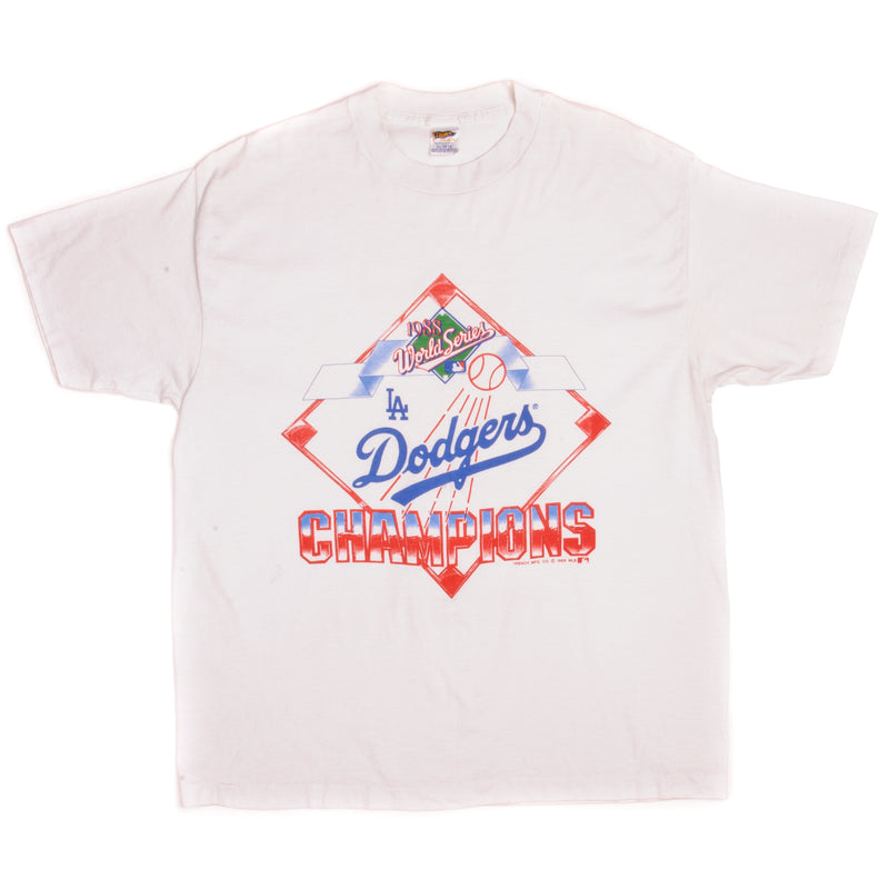 Vintage L.A Dodgers Champions Tee Shirt 1988 Size XLarge Made In USA With Single Stitch Sleeves.