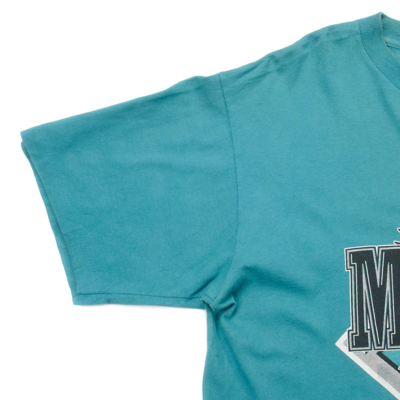 Vintage MLB Florida Marlins Tee Shirt 1990S Size Large Made In USA with single stitch sleeves. turquoise