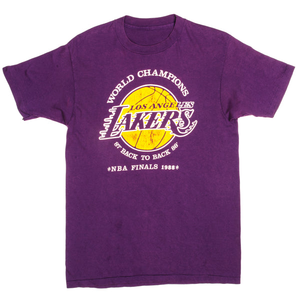 Vintage NBA Los Angeles Lakers World Champions Back To Back 87' 88' Tee Shirt 1988 Size Medium With Single Stitch Sleeves.