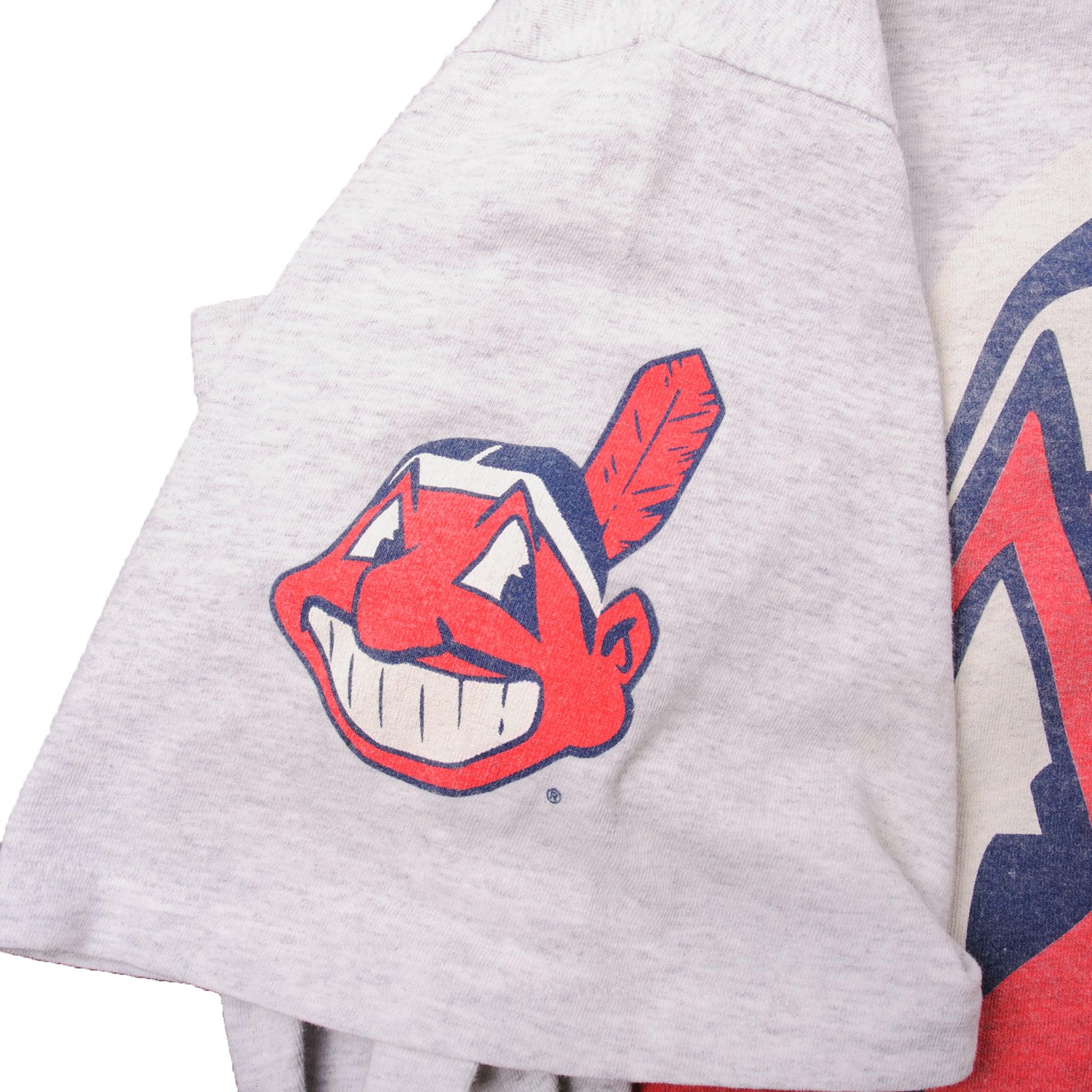 VINTAGE MLB CLEVELAND INDIANS WITH CHIEF WAHOO TEE SHIRT 1995 SIZE 2XL MADE  IN USA