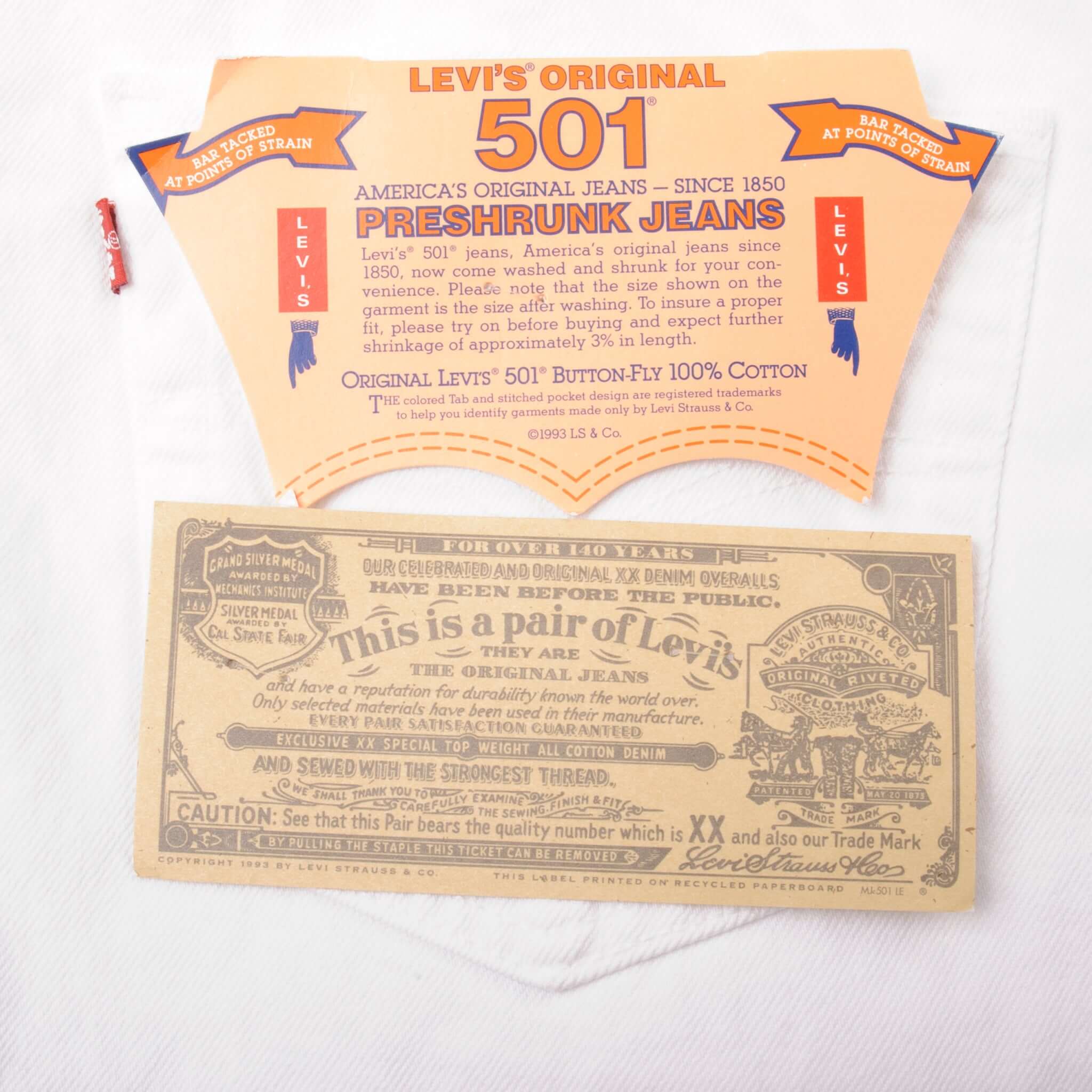 Beautiful White Levis 501 Jeans 1993 Made in USA.  Size on Tag 30X32  Back Button #524