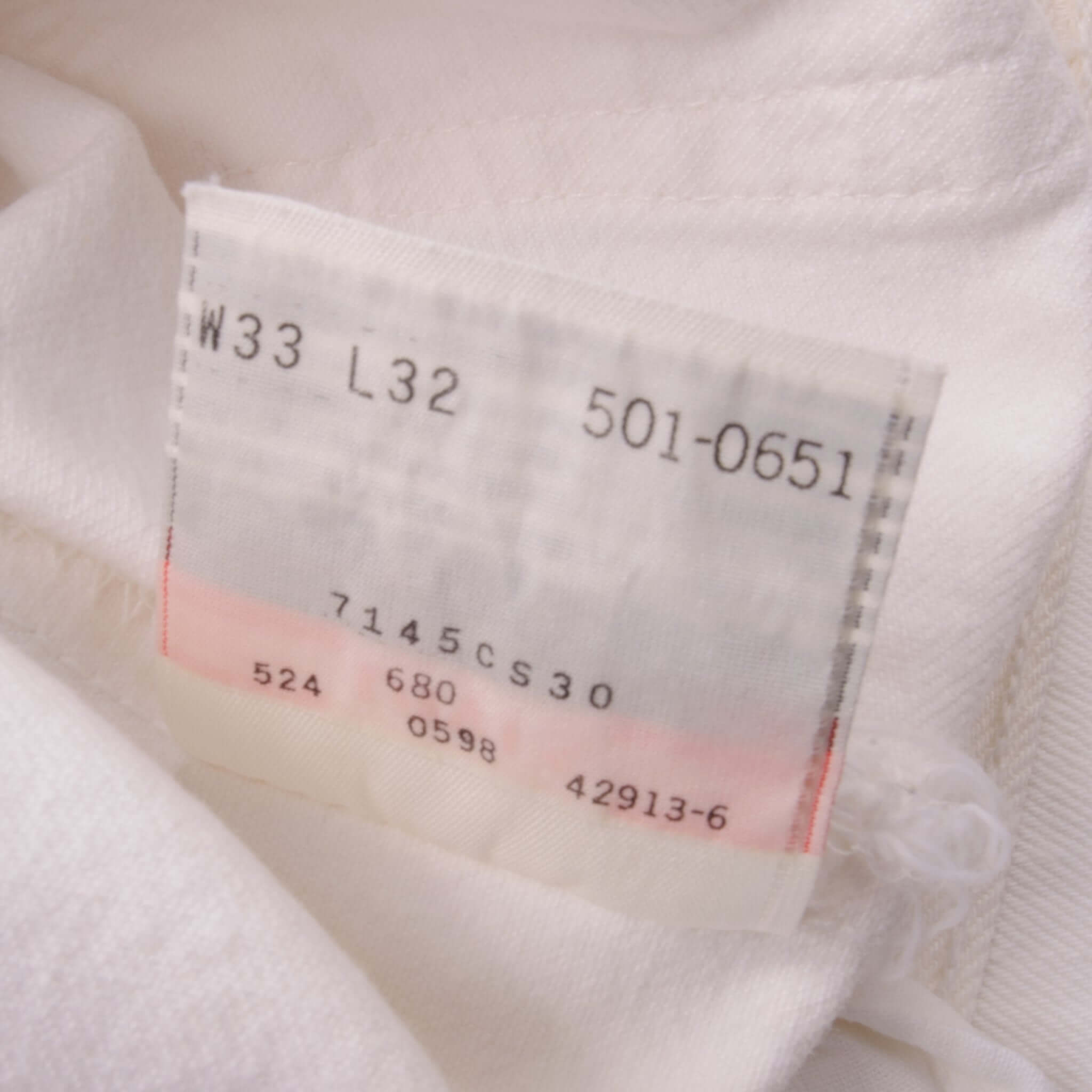 Beautiful White Levis 501 Jeans 1993 Made in USA.  Size on Tag 33X32  Back Button #524