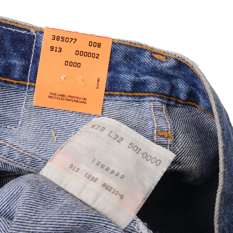 Beautiful Blue Levis 501 Jeans 1993   Size on Tag 30X32  Back Button #913