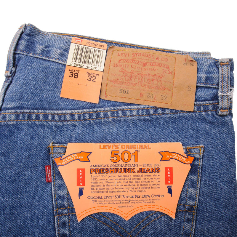 Beautiful Blue Levis 501 Jeans 1993   Size on Tag 38X32  Back Button #913