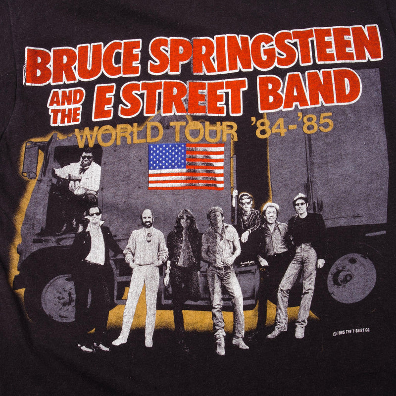 Vintage Bruce Springsteen And The E Street Band Screen Stars Blue Tee Shirt 1985 Size Small Made In USA with single stitch sleeves.