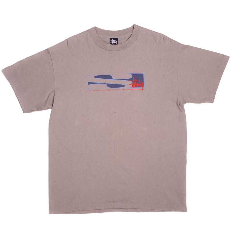 Vintage Stussy Tee Shirt Size Large Made In USA with single stitch sleeves.
