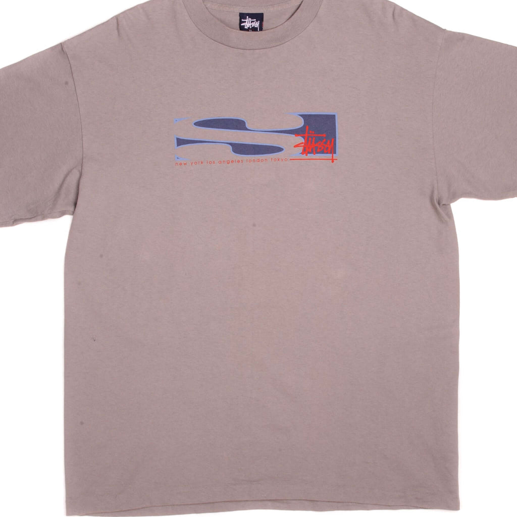 Vintage Stussy Tee Shirt Size Large Made In USA with single stitch sleeves.