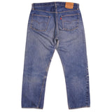 Beautiful Indigo Levis 501 Jeans before mid 1980's with Selvedge Made in USA with a medium blue wash, a nice contrast of light and medium blue and some beautiful strong Whiskers.  Size on Tag 38X32  ACTUAL SIZE 35X28  Back Button #9