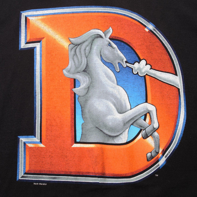 Vintage Black NFL Denver Broncos Tee Shirt 1994 Size XLarge Made In USA. With Single Stitch Sleeves.