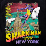 Vintage Maui and Sons World Sharkman Attacks New York Tee Shirt 1990 Size Medium Made In USA with single stitch sleeves.