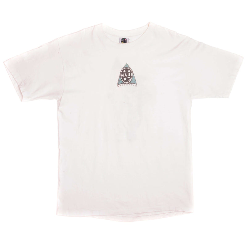 Vintage Maui World Team Surf Maui and Sons Tee Shirt 1990 Size XLarge Made In USA with single stitch sleeves.