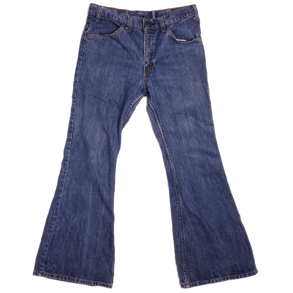 VINTAGE LEVIS BELL BOTTOMS 684 JEANS INDIGO ORANGE TAB 70S W31 L29 MADE IN USA