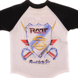 Vintage RATT Reach For The Sky City To City World Tour Signal Raglan Tee Shirt 1989 Size Medium Made In USA with single stitch sleeves.