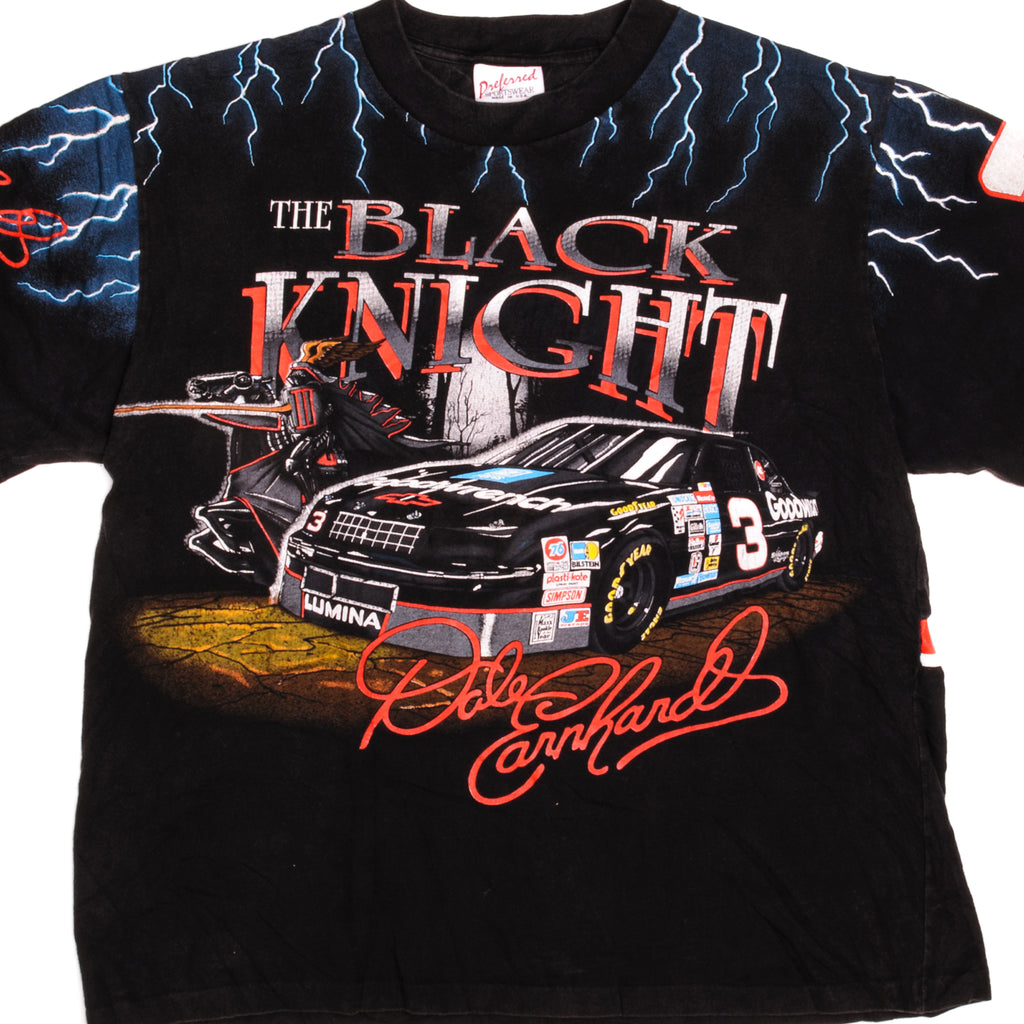 Vintage Nascar Dale Earnhardt The Black Knight Tee Shirt 1990s Size XL Made in USA with single stitch sleeves.