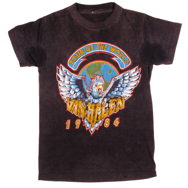 Vintage Van Halen Tour of the World Tee Shirt 1984 Size XSmall with single stitch sleeves.