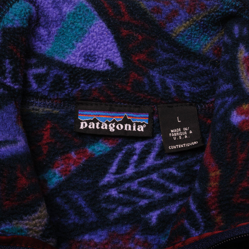 Vintage Patagonia Sea Creature Pattern Fleece Quarter Zip Sweatshirt 1990s Size Large Made In USA.  Ref : W766F