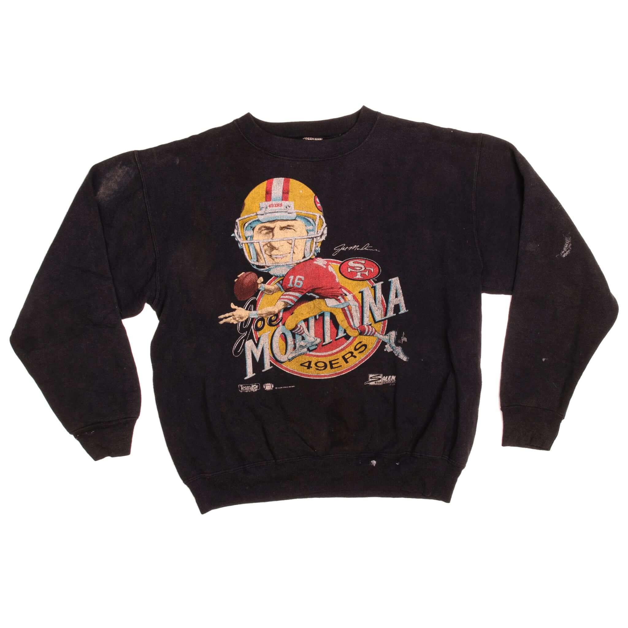 Vintage NFL San Francisco 49Ers Joe Montana Salem Sportswear Sweatshirt 1990's Size Small Made in USA.