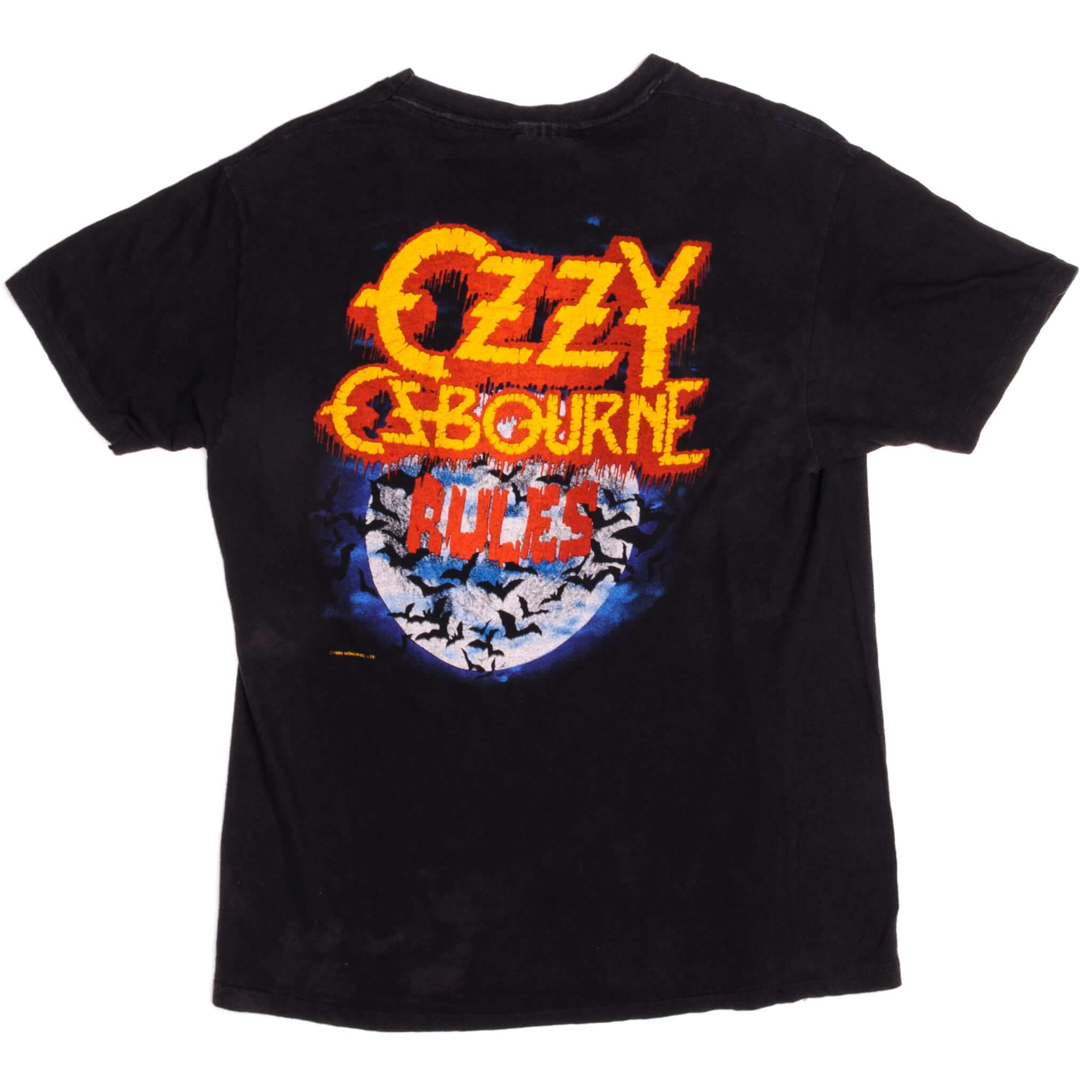 Vintage Ozzy Osbourne Rules Hanes Monowise LTD Tee Shirt 1984 Size Medium Made In USA with single stitch sleeves.