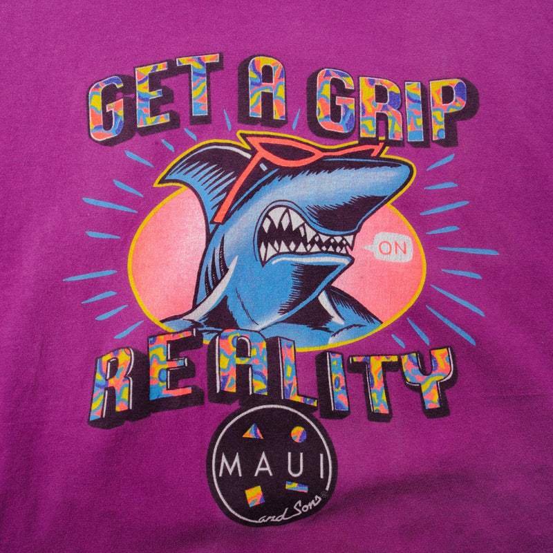 Vintage Purple Maui and Sons Get a Grip Reality  Tee Shirt 1994 Size XLarge Made In USA with single stitch sleeves.