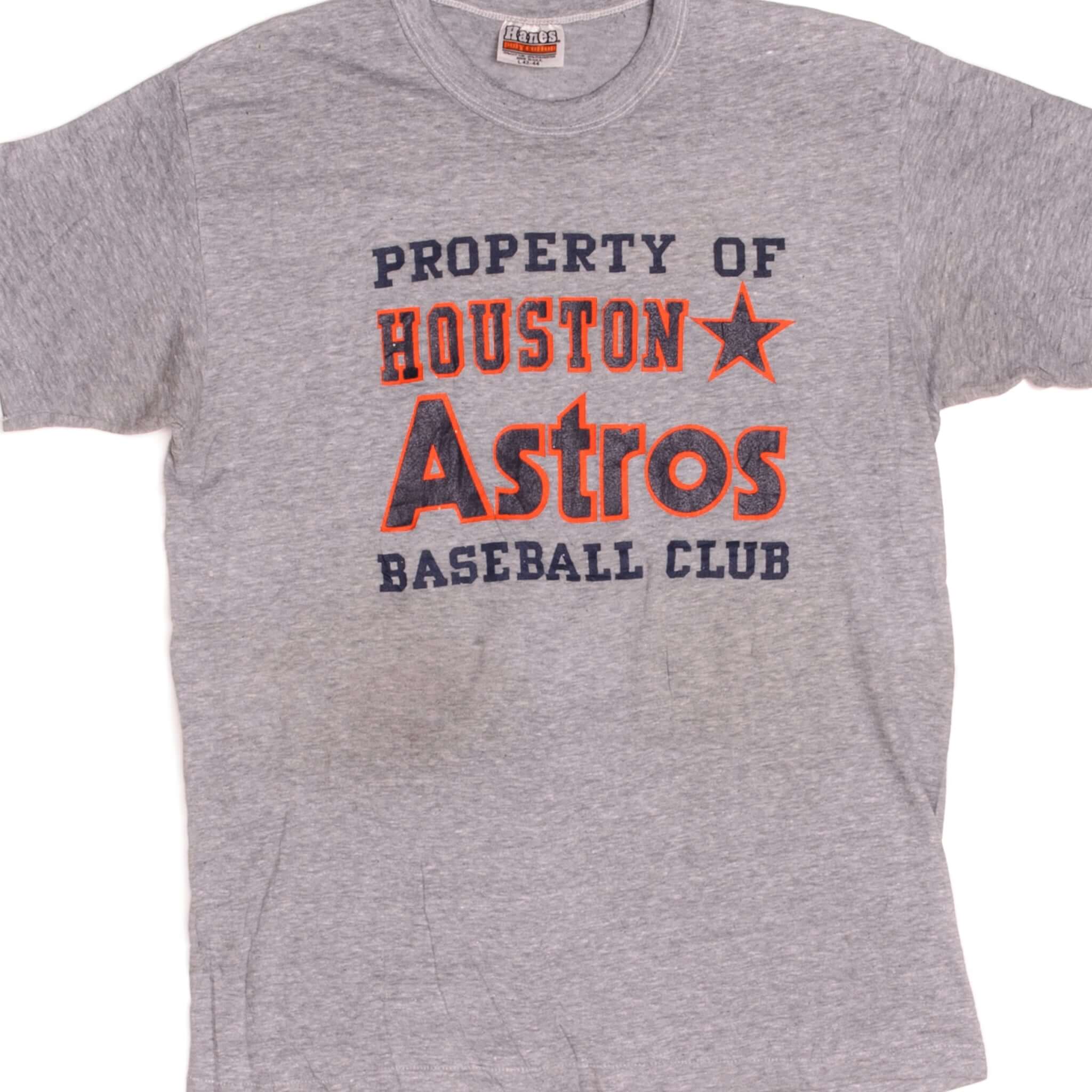 Vintage Property of Houston Astros Baseball Club Hanes Poly cotton Tee Shirt 1980's Size Medium Made In USA With Single Stitch Sleeves.