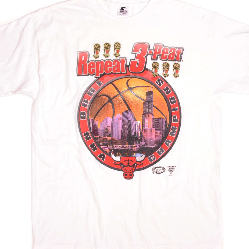 Vintage Starter NBA Chicago Bulls Champions Tee Shirt 1998 Size Large.