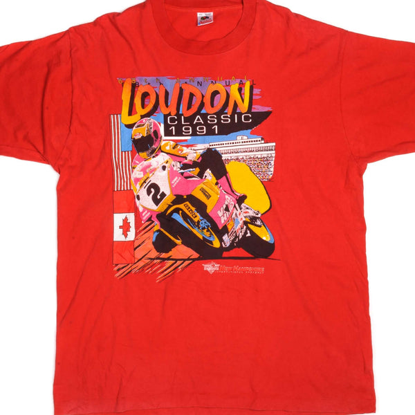 Vintage 68th Annual Loudon Classic Motocross New Hampshire International Speedway Fruit of the Loom Tee Shirt 1991 Size 2XLarge With Single Stitch Sleeves Design by Paul Buckley.