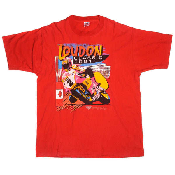 Vintage 68th Annual Loudon Classic Motocross New Hampshire International Speedway Fruit of the Loom Tee Shirt 1991 Size 2XLarge With Single Stitch Sleeves Design by Paul Buckley.