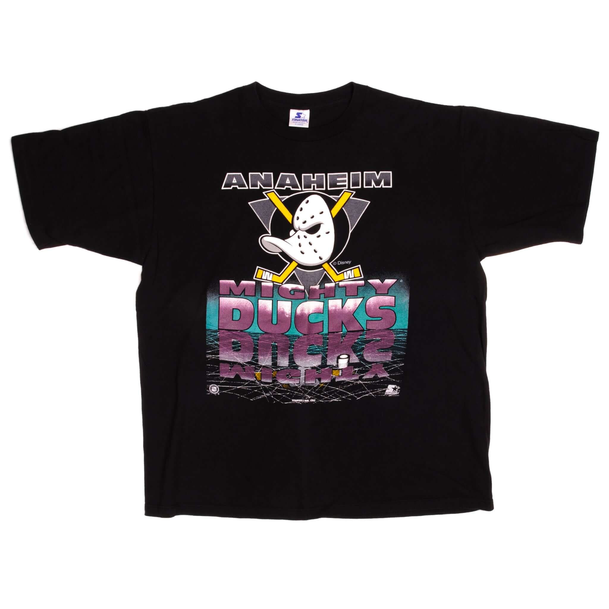 VINTAGE NHL ALL OVER PRINT DISNEY ANAHEIM MIGHTY DUCKS TEE SHIRT 1993 SIZE  XL MADE IN CANADA