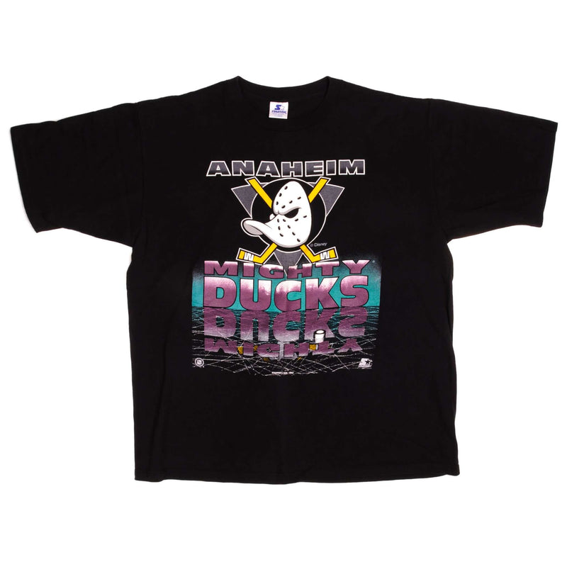 Vintage NHL Anaheim Mighty Ducks Starter & Disney Tee Shirt 1993 Size XLarge Made in USA with single stitch sleeves.