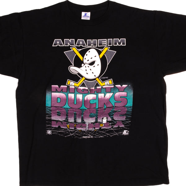 Vintage NHL Anaheim Mighty Ducks Starter & Disney Tee Shirt 1993 Size XLarge Made in USA with single stitch sleeves.