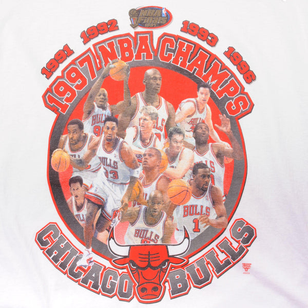 Vintage Dead Stock White NBA Chicago Bulls 1997 Champs Tee Shirt Size Large Made In USA