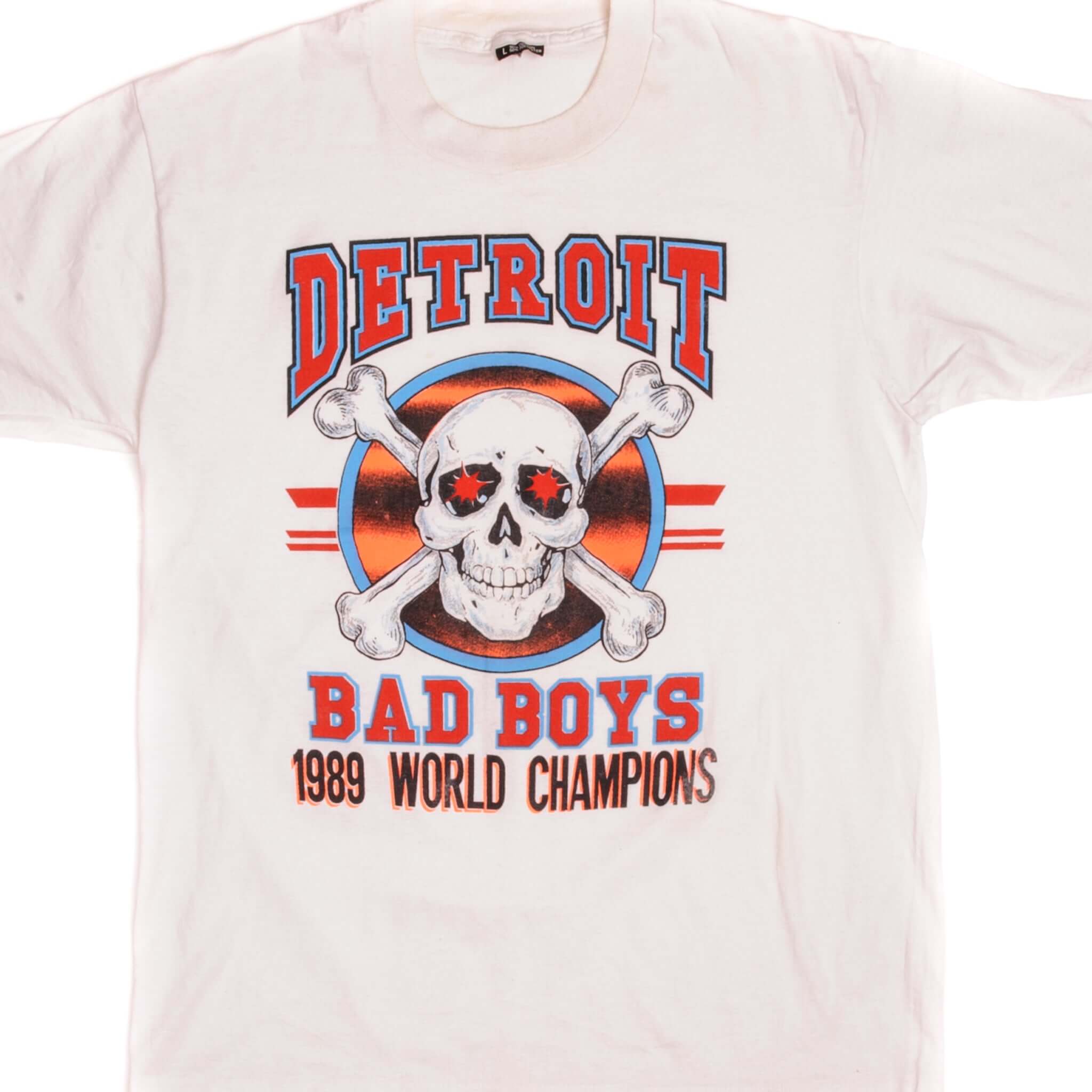 Vintage NBA Detroit Pistons aka Detroit Bad Boys World Champions Tee Shirt 1989 Size Medium Made In USA with single stitch sleeves.