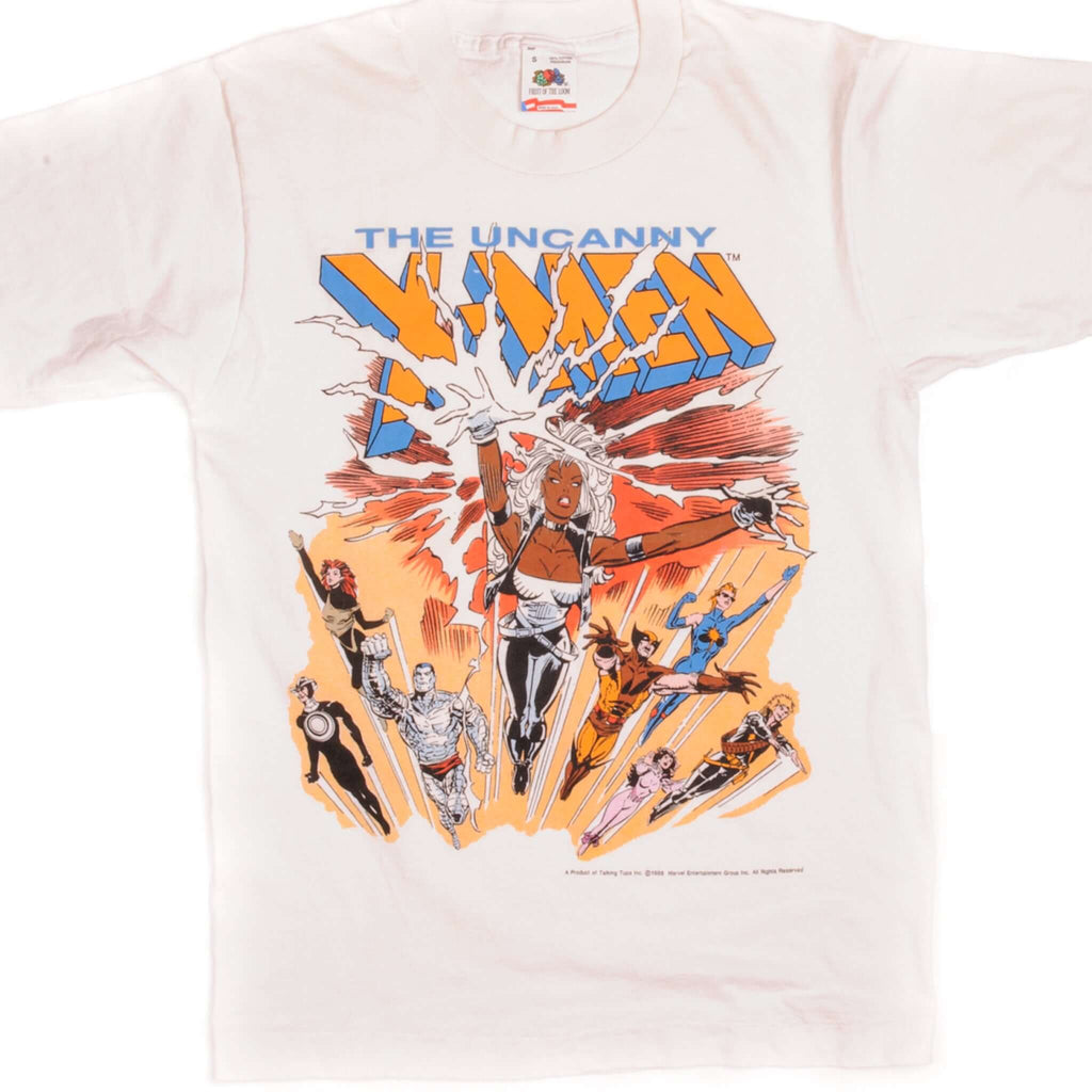 Vintage Marvel X Men The Uncanny Featuring Wolverine, Storm, Jean Grey, Havok... Fruit Of The Loom Tee Shirt 1988 Size S Made In USA With Single Stitch Sleeves.