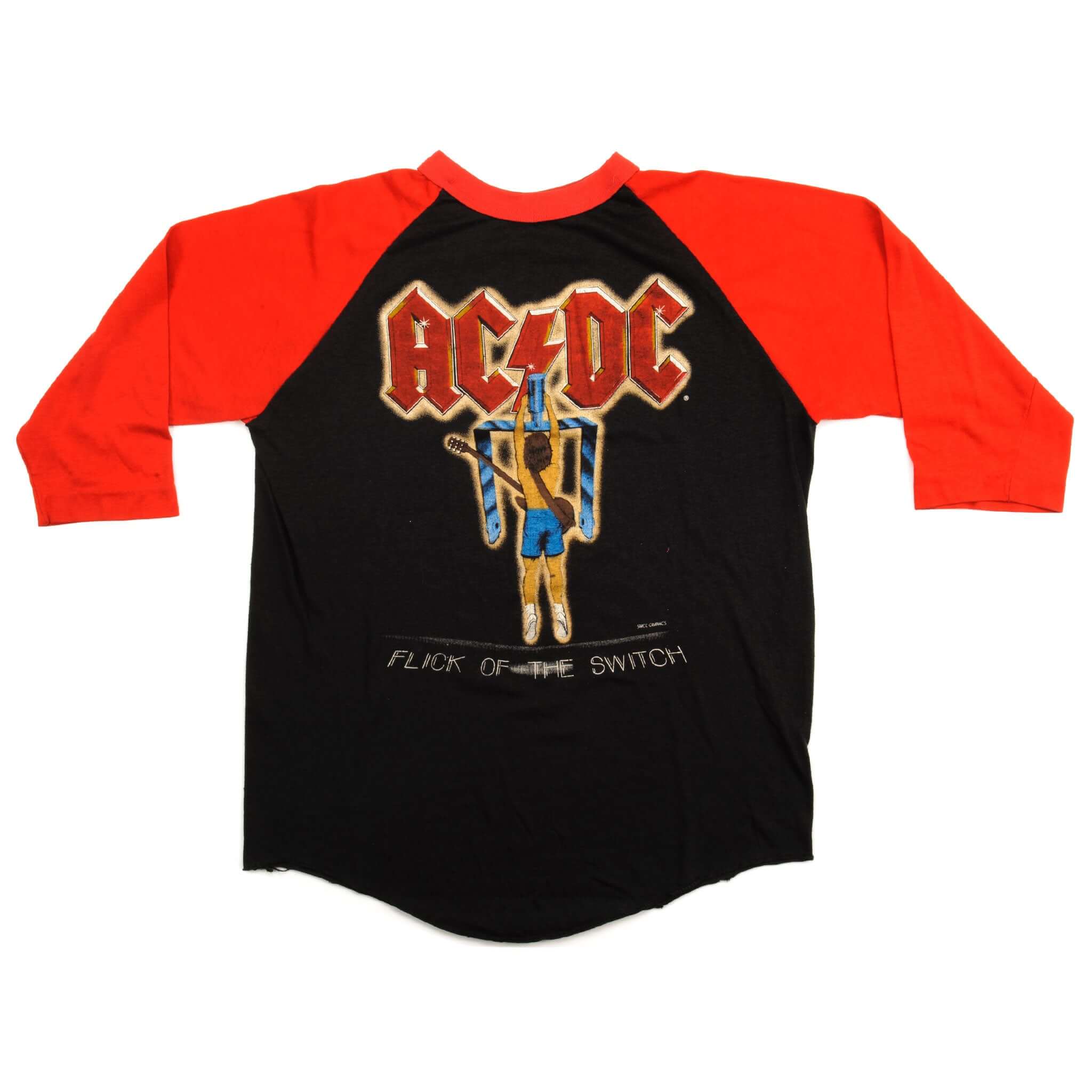 Vintage ACDC Raglan&nbsp;Tee Shirt Flick Of The Switch Tour by Mackler 80'S Size S Made In USA




