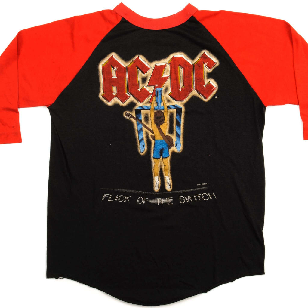 Vintage ACDC Raglan&nbsp;Tee Shirt Flick Of The Switch Tour by Mackler 80'S Size S Made In USA



