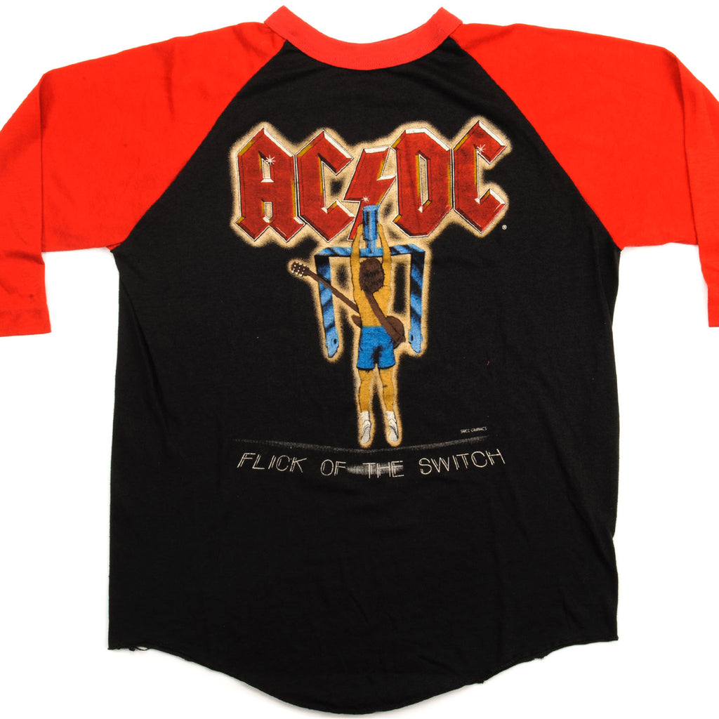 VINTAGE ORIGINAL ACDC RAGLAN TEE SHIRT FLICK OF THE SWITCH TOUR 1983 SIZE SMALL