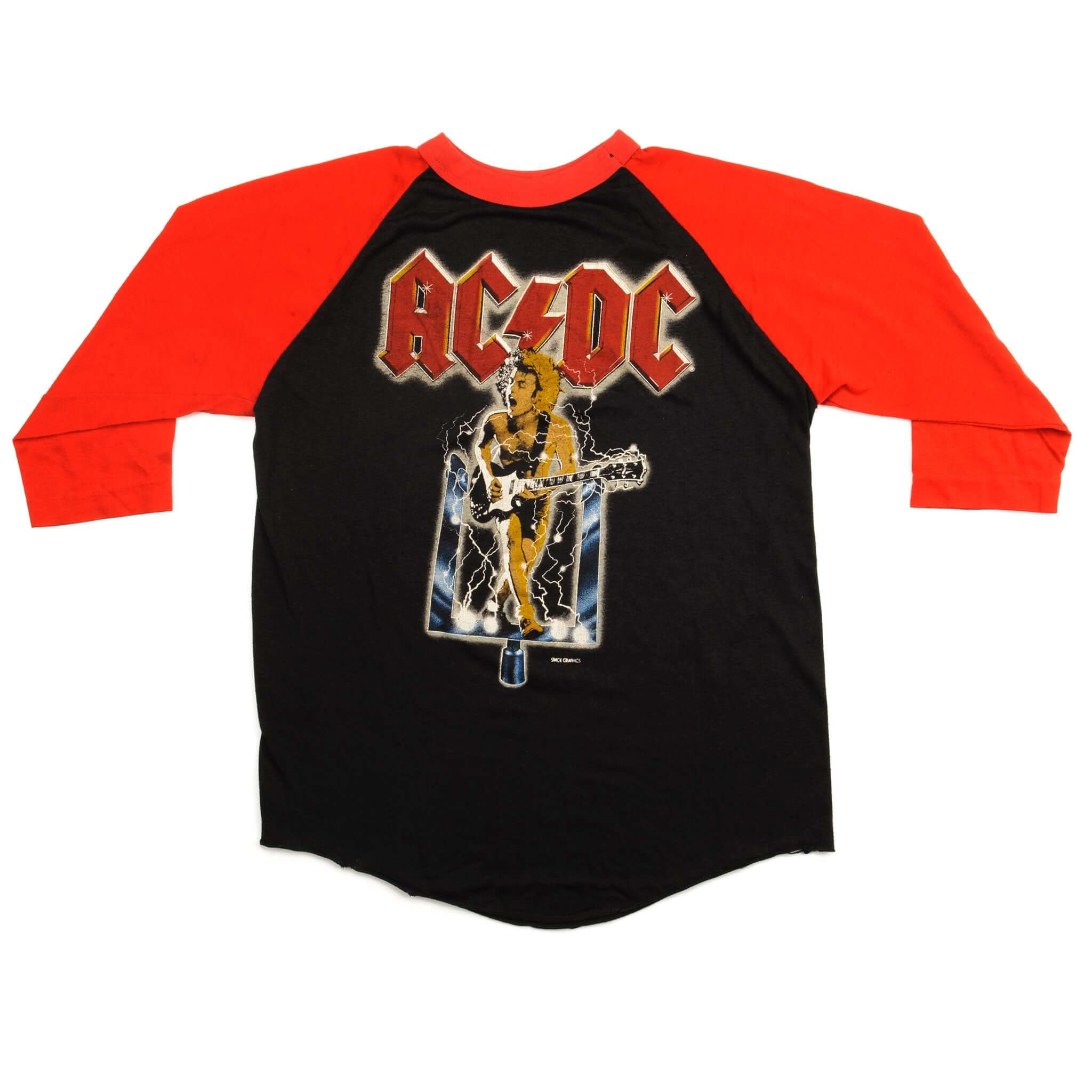 Vintage ACDC Raglan&nbsp;Tee Shirt Flick Of The Switch Tour by Mackler 80'S Size S Made In USA



