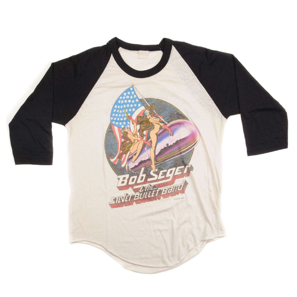 CAMISETA RAGLÁN ORIGINAL VINTAGE DE BOB SEGER Y THE SILVER BULLET BAND 1983 TALLA MEDIANA