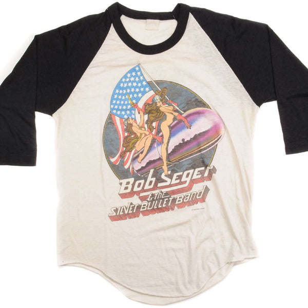 CAMISETA RAGLÁN ORIGINAL VINTAGE DE BOB SEGER Y THE SILVER BULLET BAND 1983 TALLA MEDIANA
