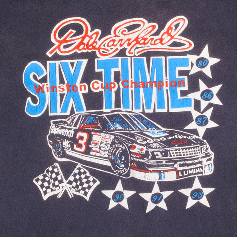 Vintage Nascar Dale Earnhardt "Six Time Champion: 1980, 1986, 1987, 1990, 1991, 1993" Tee Shirt Size XL With Single Stitch Sleeves
