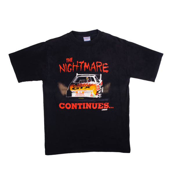 Vintage Nascar The Nightmare Continues 3 Times Champion John Force Tee Shirt With Single Stitch Sleeves Size L. Made In USA. 1990S